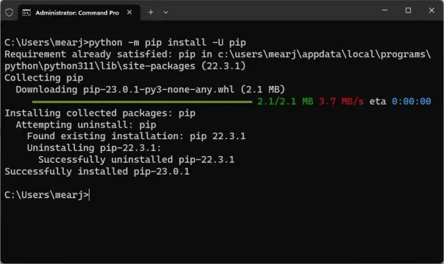 ارتقاء Pip 
