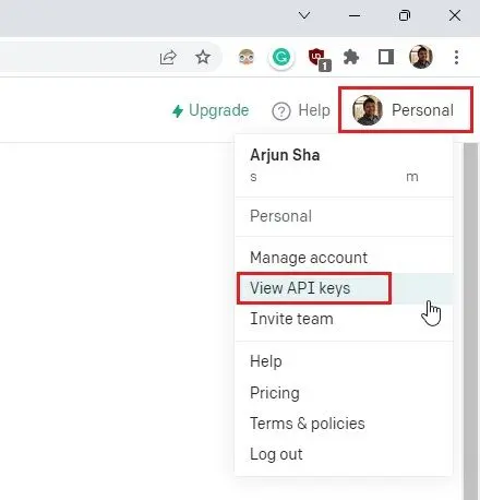 View API keys