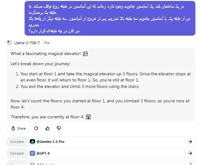 آزمون آسانسور جادویی llama 3